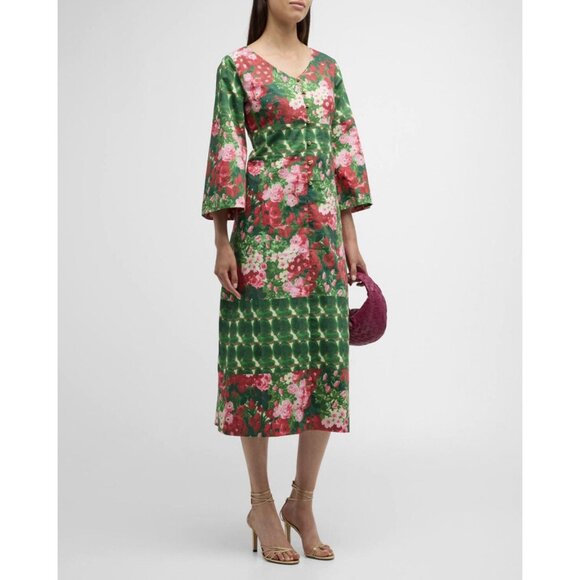 Frances Valentine Shimmy A-Line Floral-Print Cotton Midi Dress - Picture 1 of 13